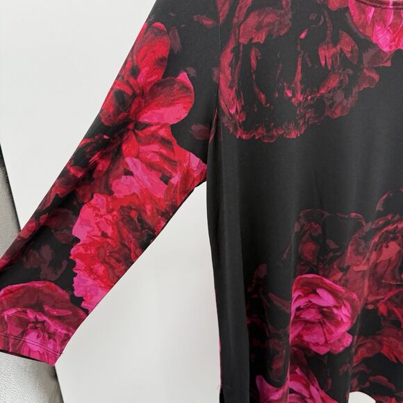 Clara Sun Woo Womens Slinky Tunic Top XL Red Roses Dark Romantic Vamp - Picture 3 of 7